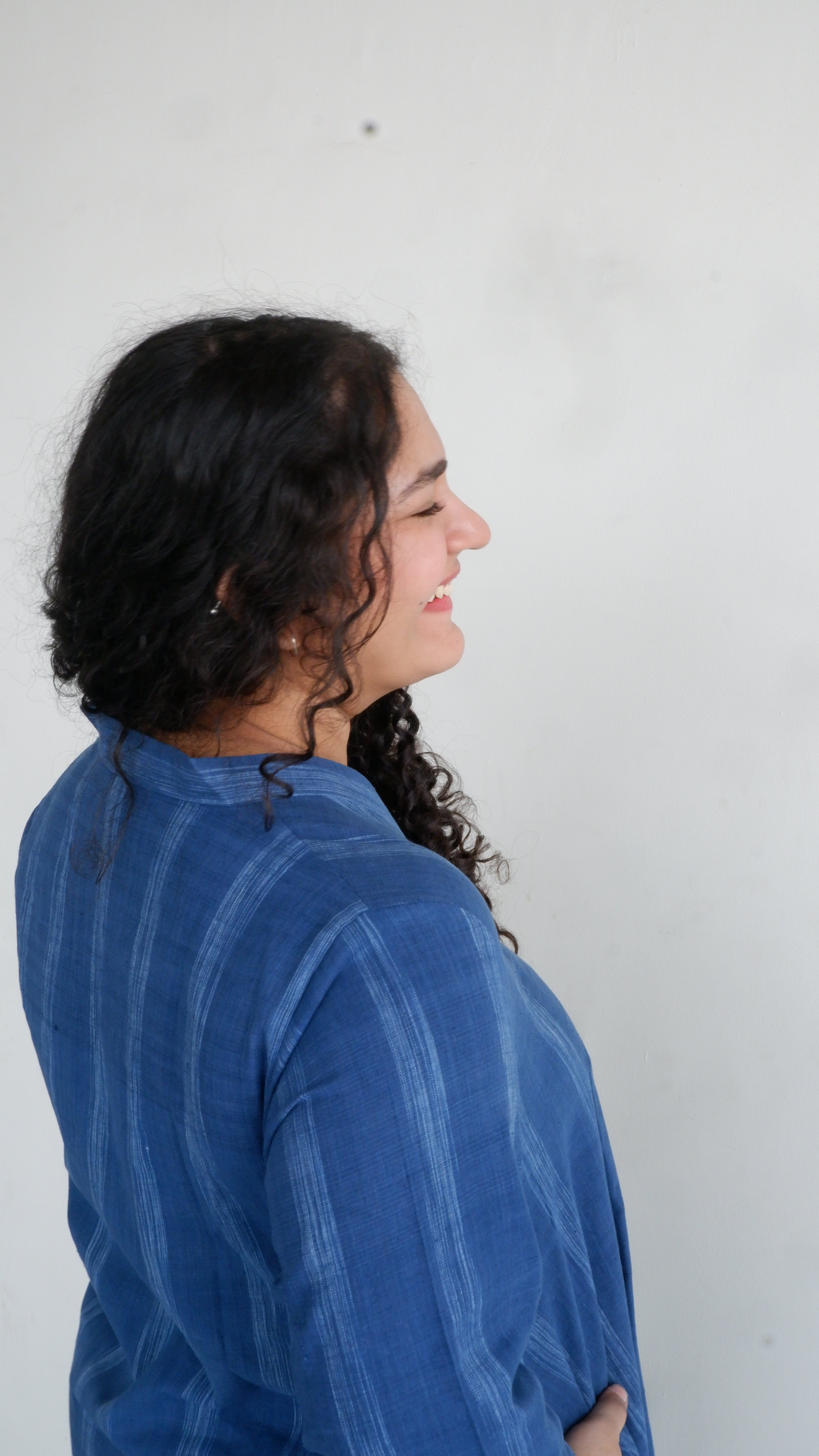 Blue Handloom A-line Long Kurta