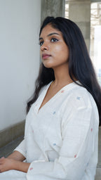 White Handloom A-line Long Kurta
