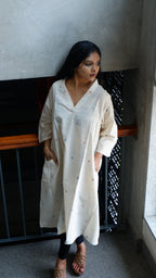 White Handloom A-line Long Kurta