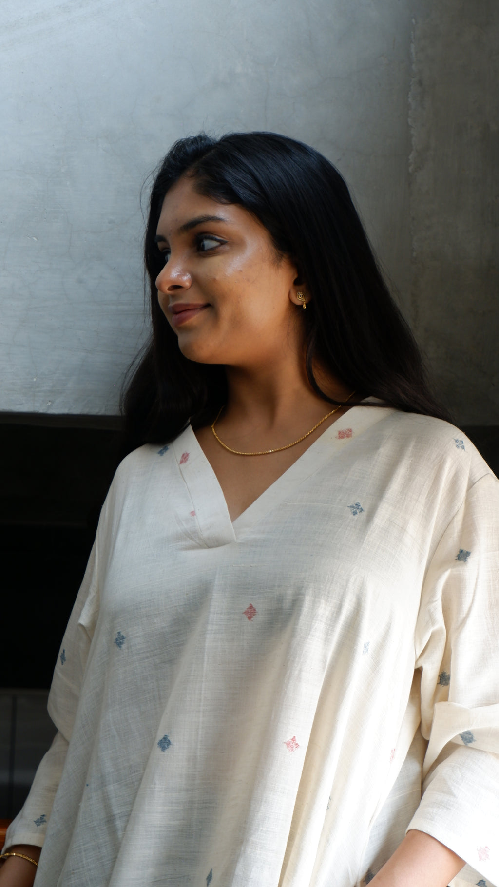 White Handloom A-line Long Kurta