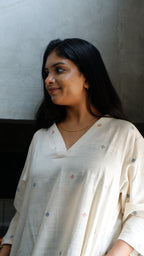 White Handloom A-line Long Kurta