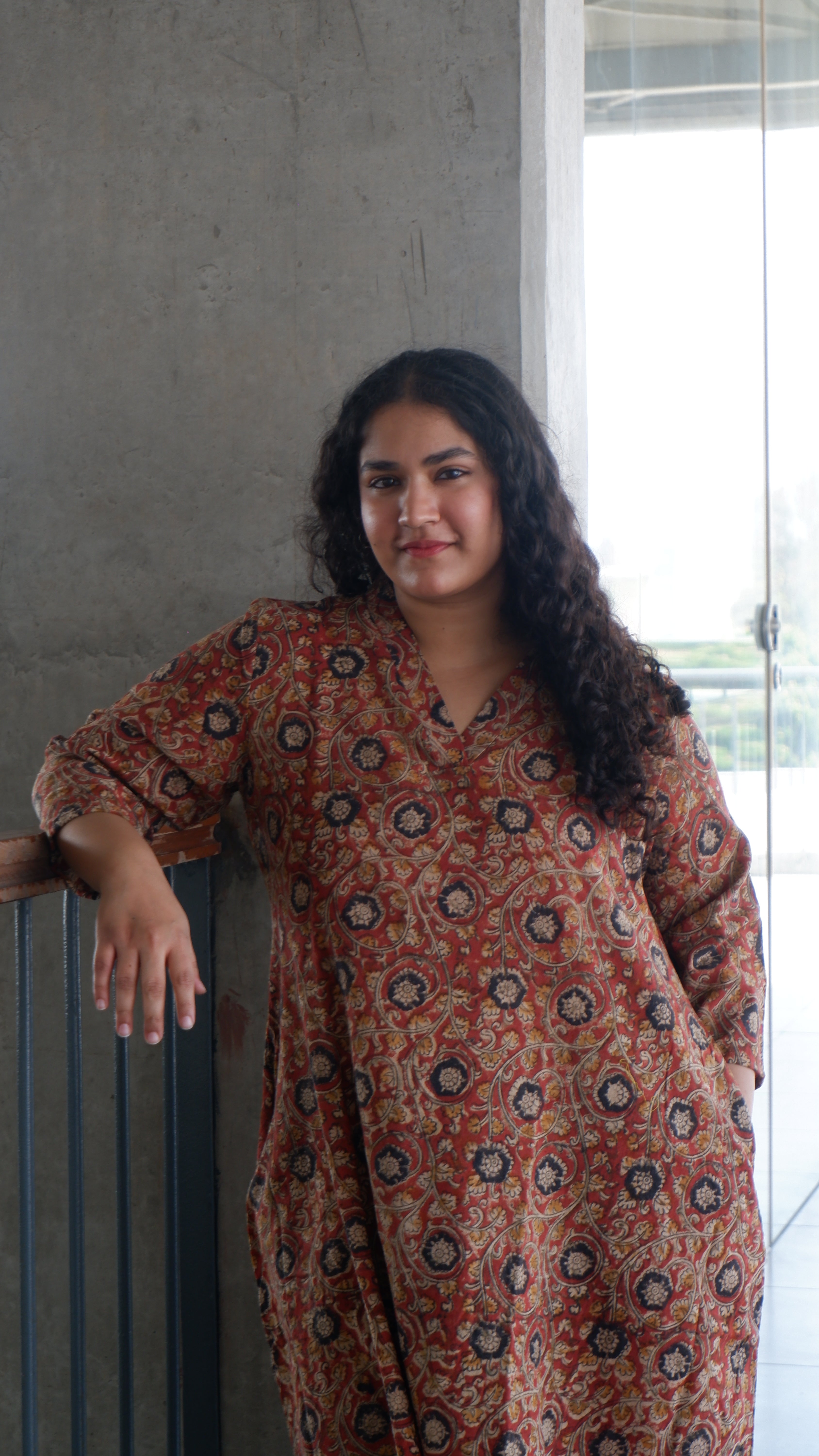 Black Flower Red Kalamkari A-line Long Kurta