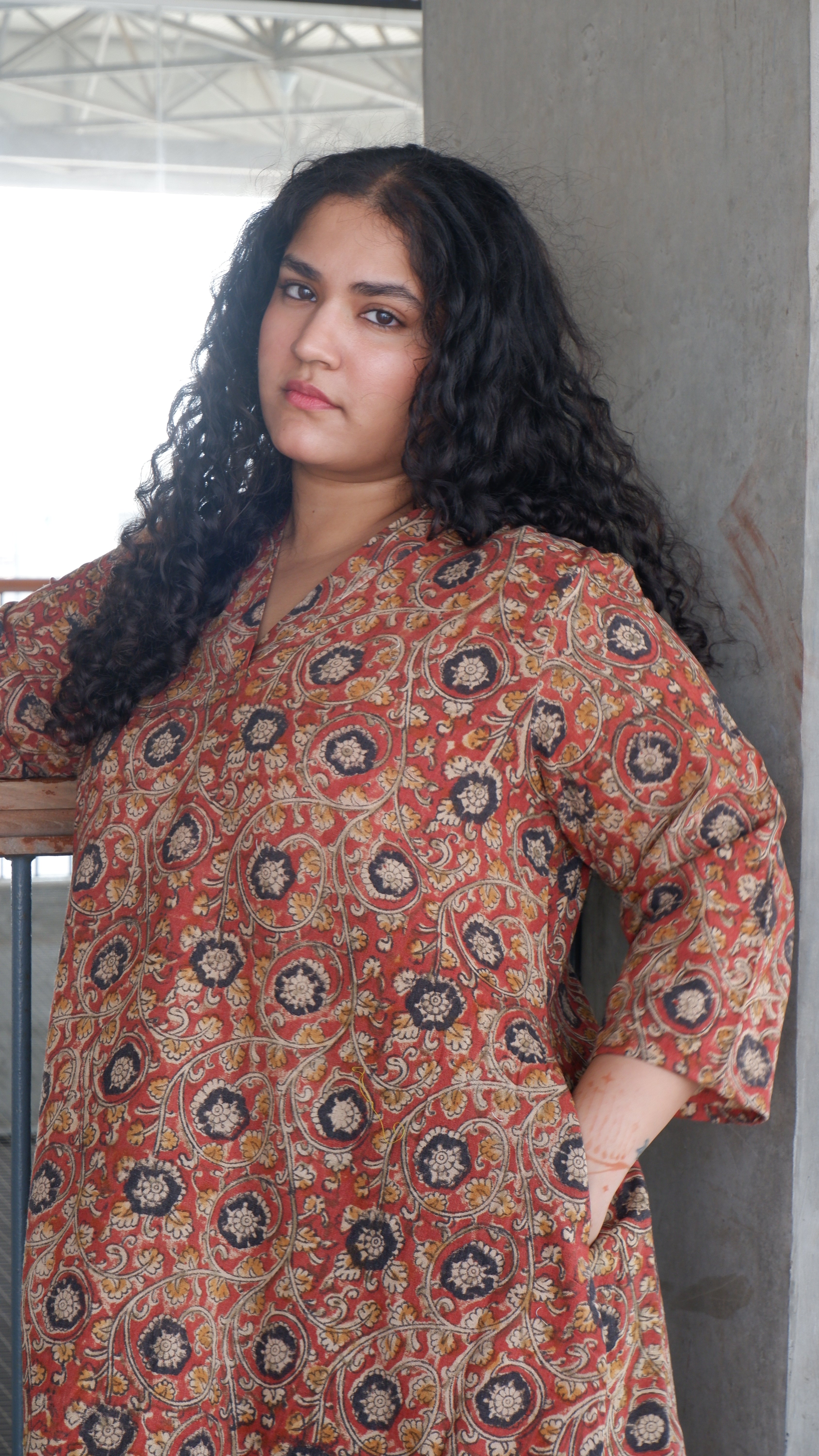 Black Flower Red Kalamkari A-line Long Kurta