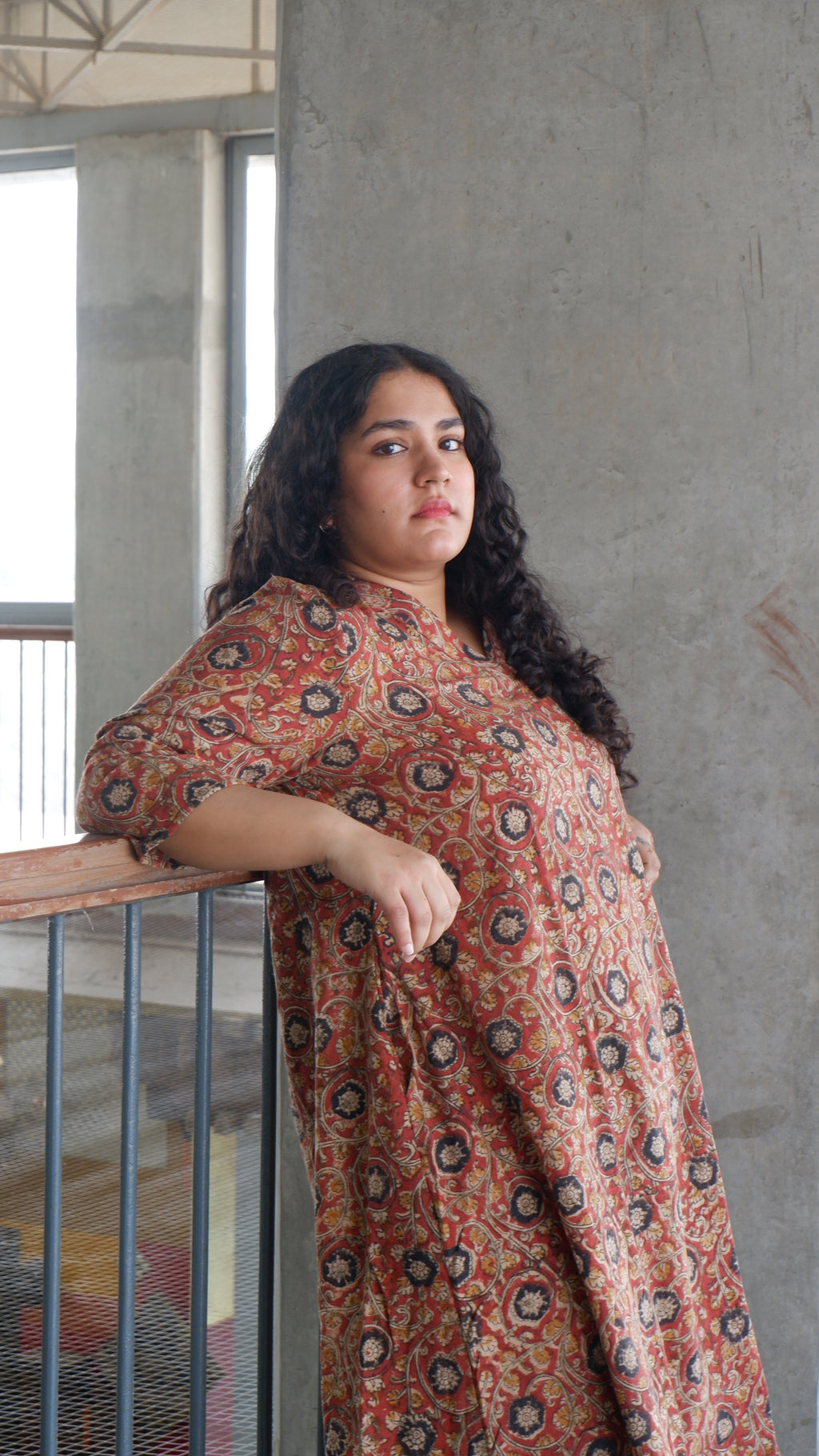 Black Flower Red Kalamkari A-line Long Kurta