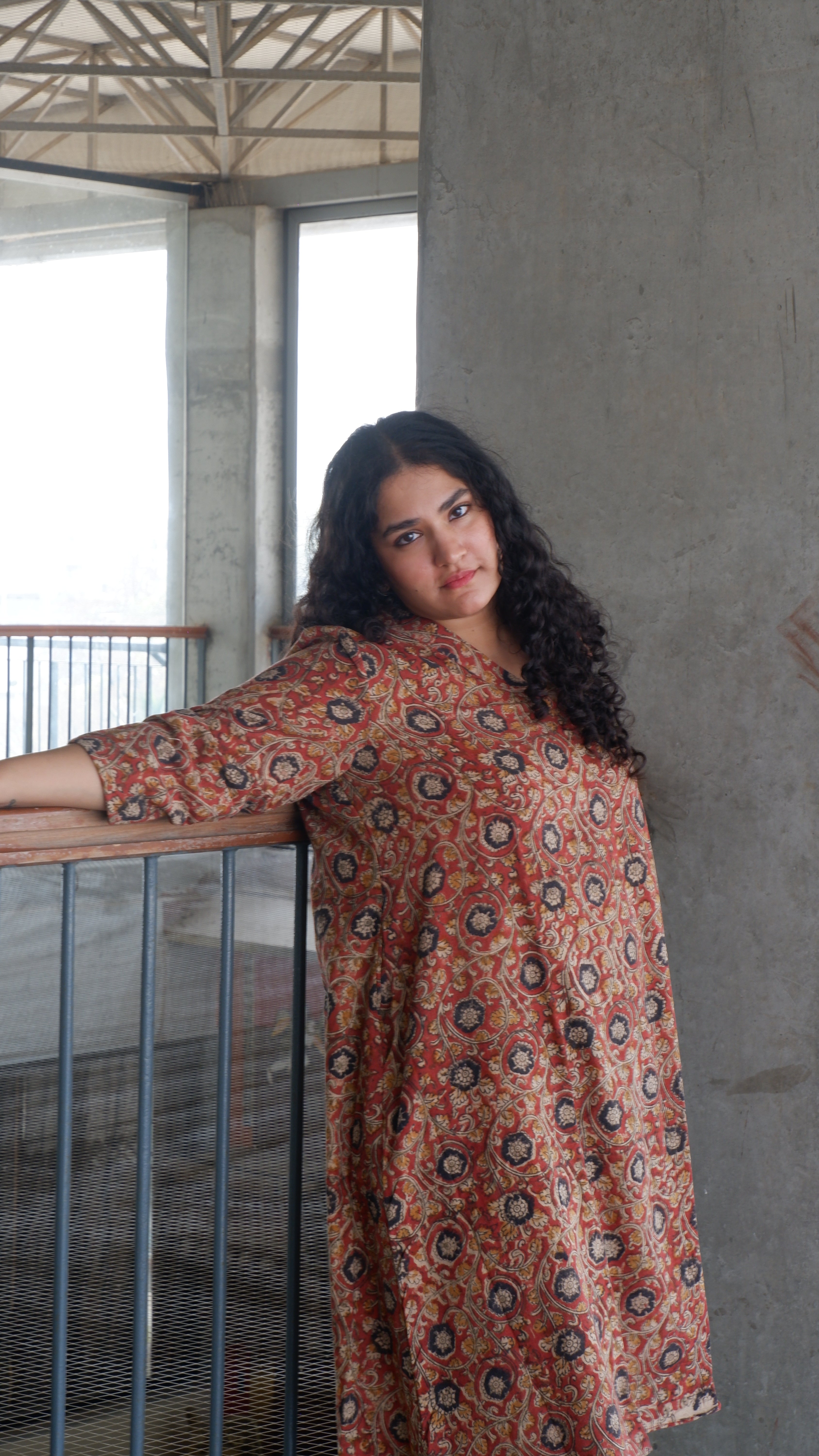 Black Flower Red Kalamkari A-line Long Kurta