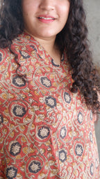 Black Flower Red Kalamkari A-line Long Kurta