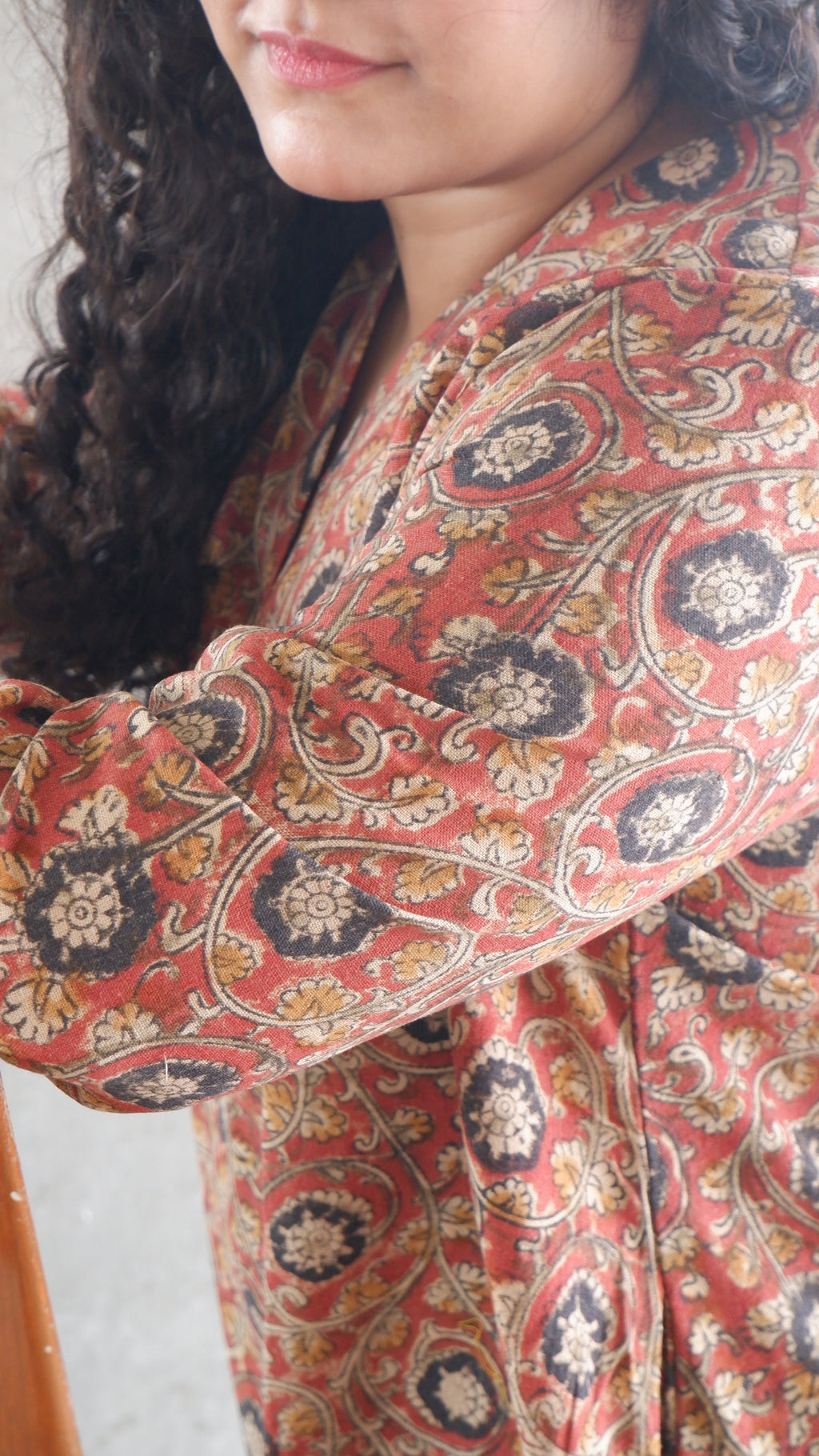 Black Flower Red Kalamkari A-line Long Kurta