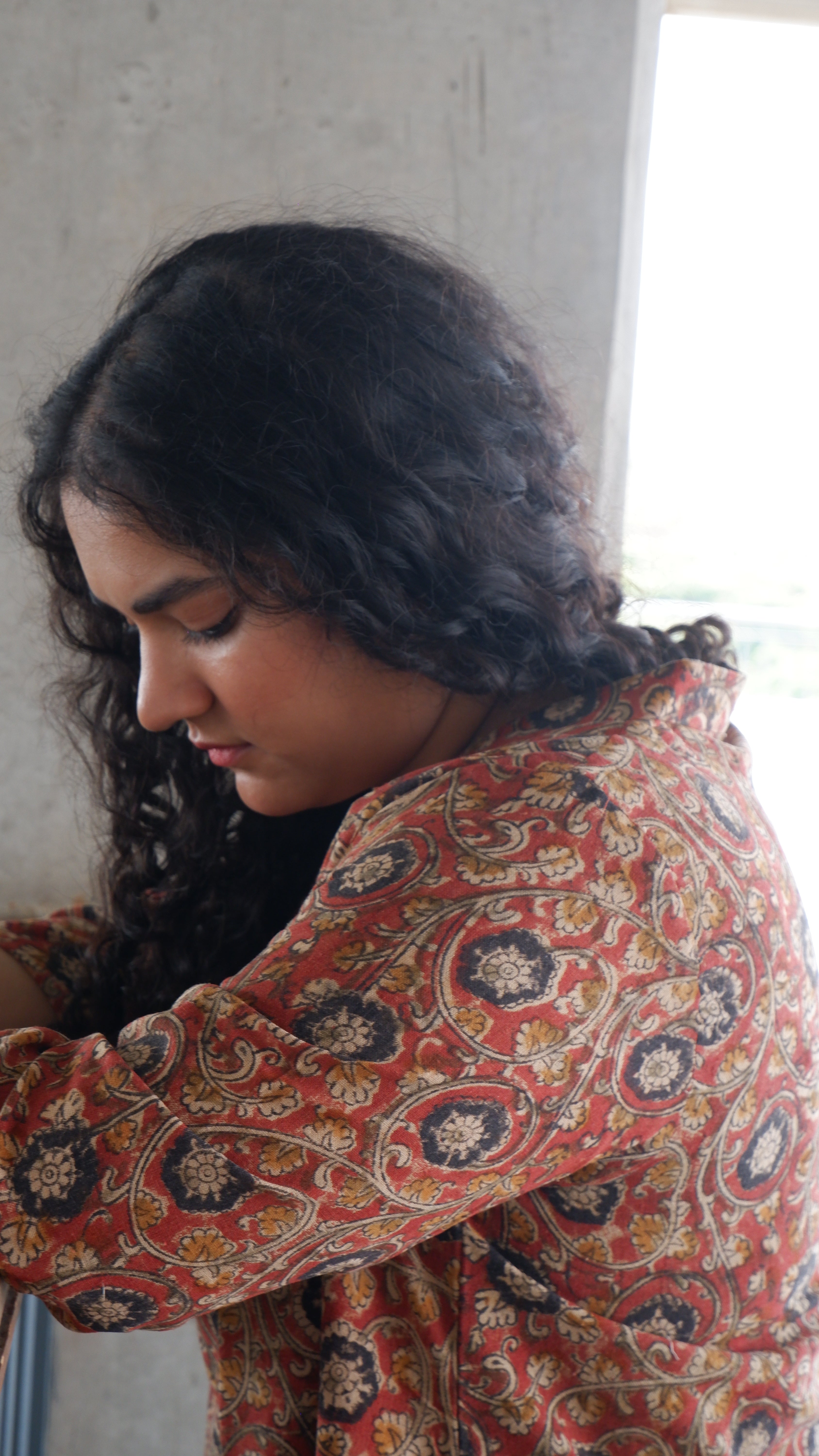 Black Flower Red Kalamkari A-line Long Kurta