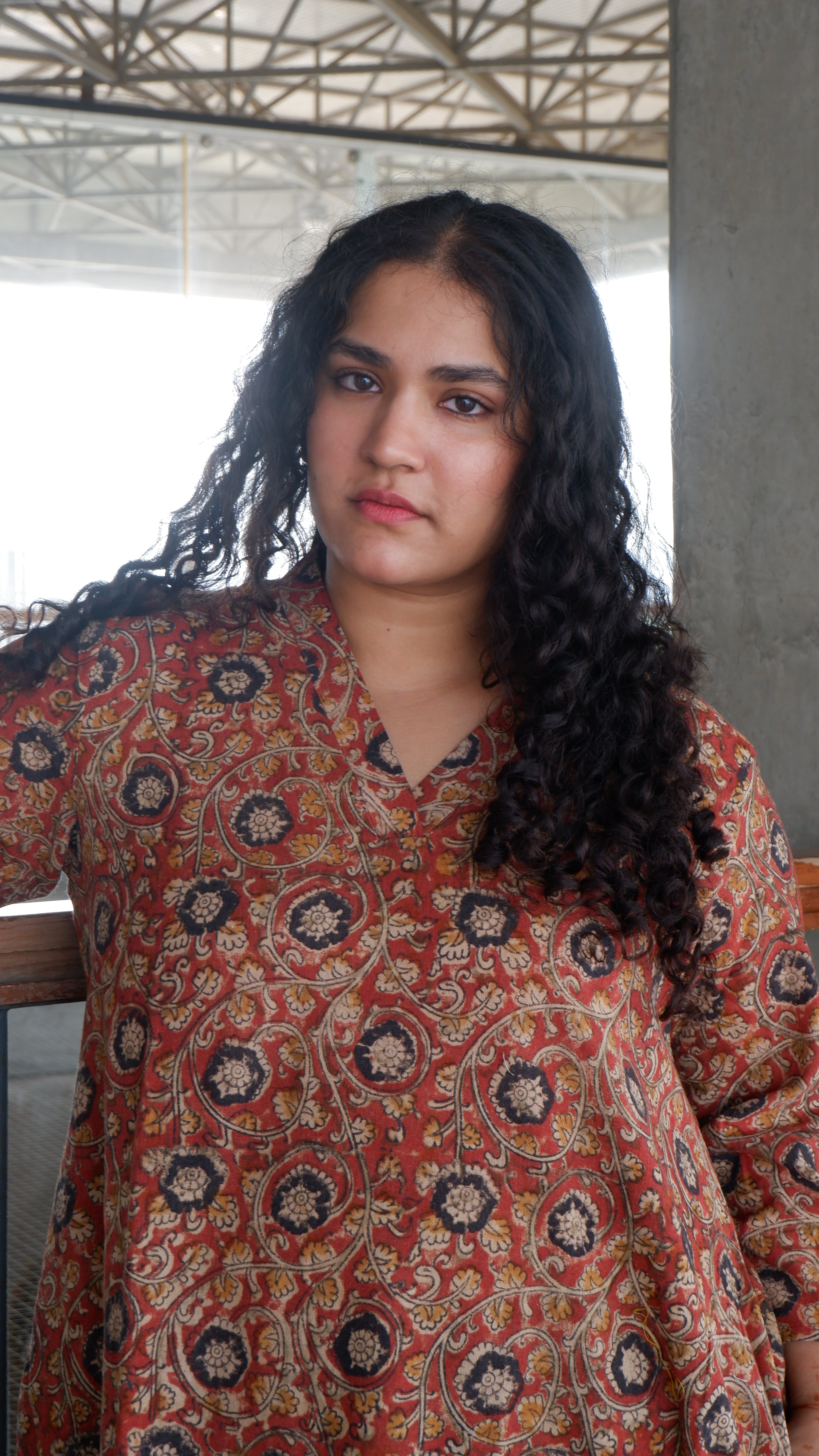 Black Flower Red Kalamkari A-line Long Kurta