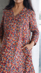 Red Floral Kalamkari A-line Long Kurta