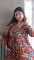 Red Floral Kalamkari A-line Long Kurta