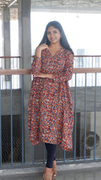 Red Floral Kalamkari A-line Long Kurta
