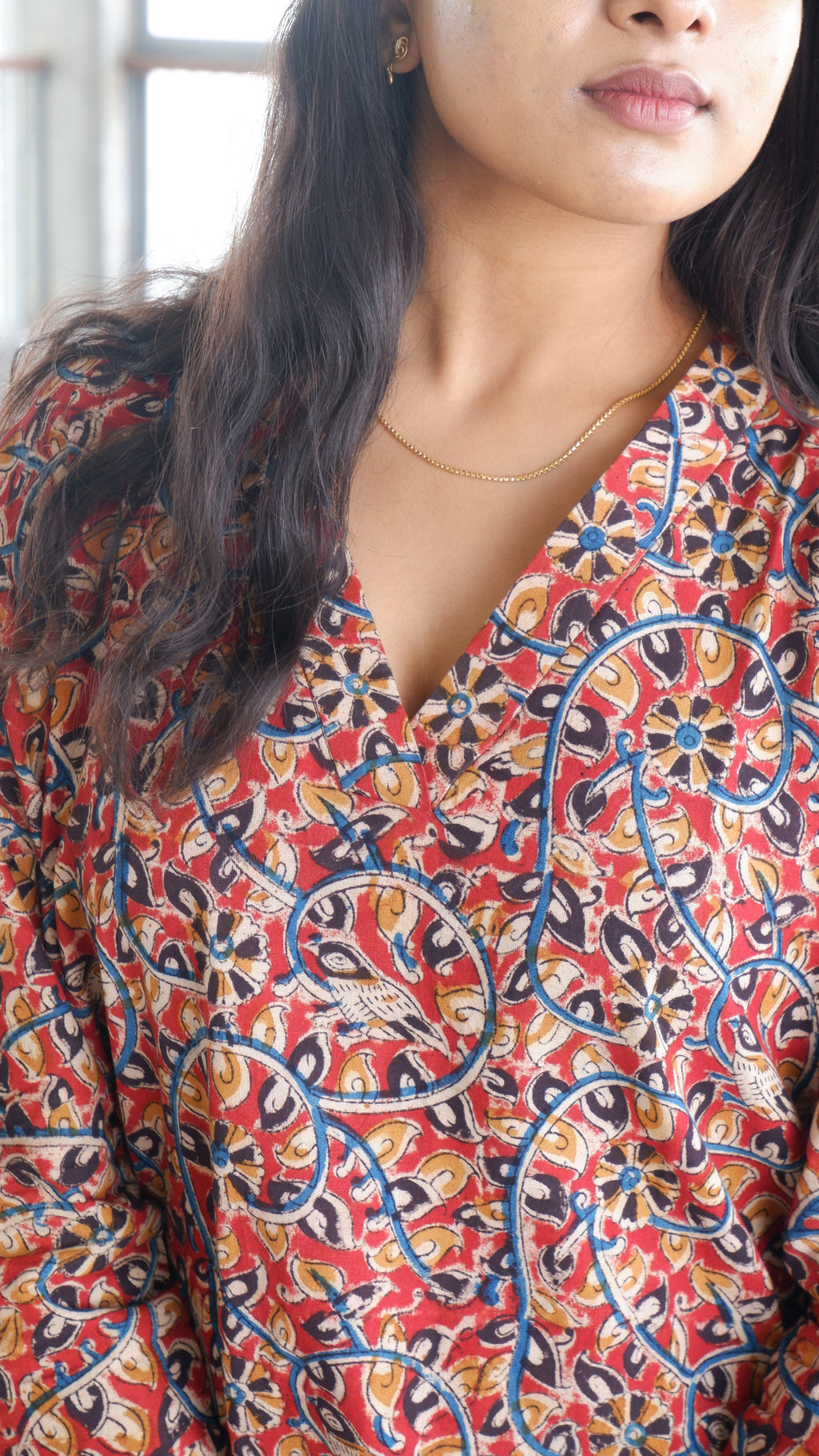 Red Floral Kalamkari A-line Long Kurta