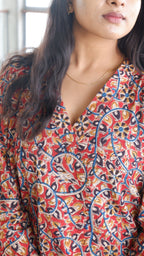 Red Floral Kalamkari A-line Long Kurta