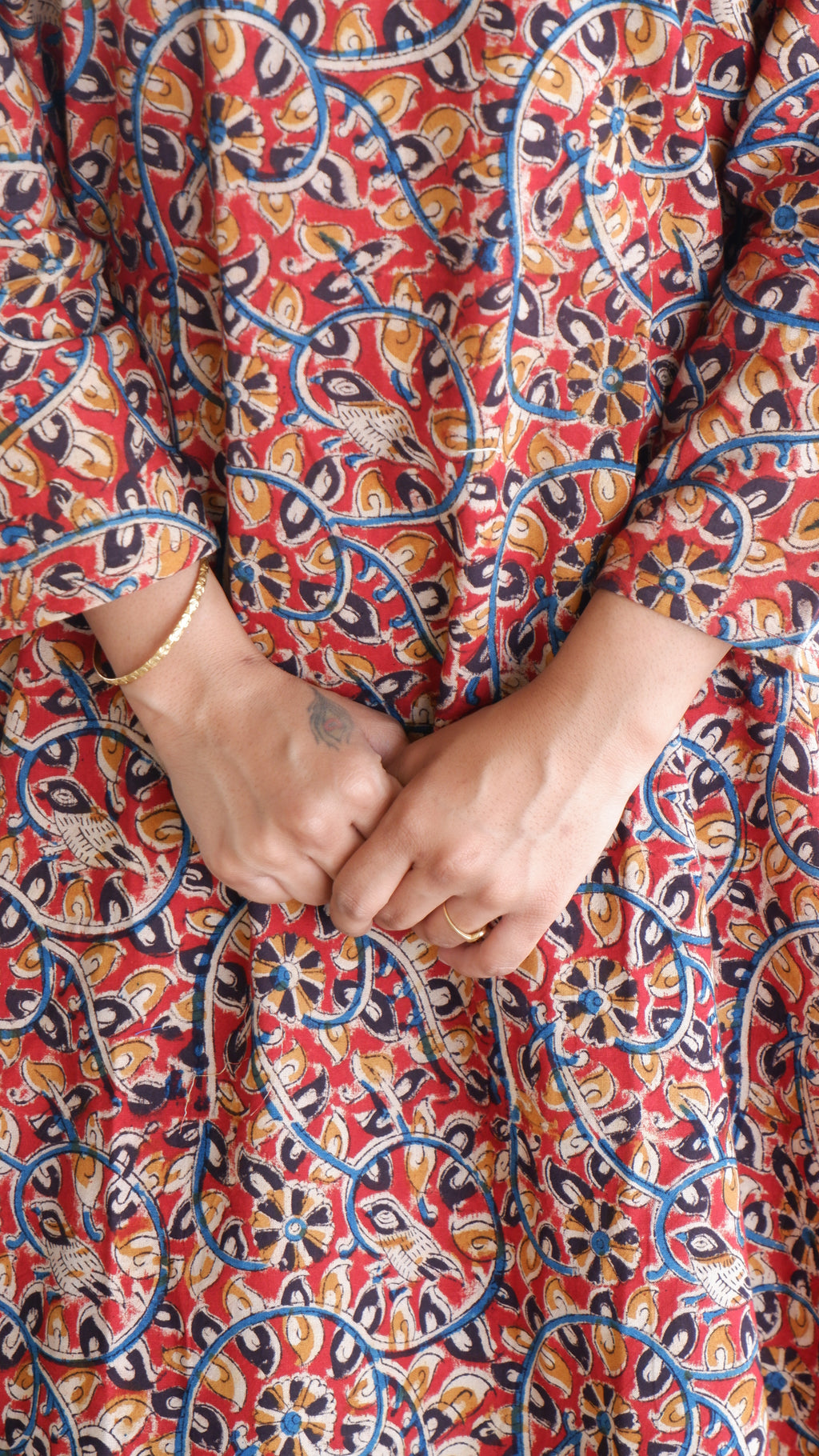 Red Floral Kalamkari A-line Long Kurta