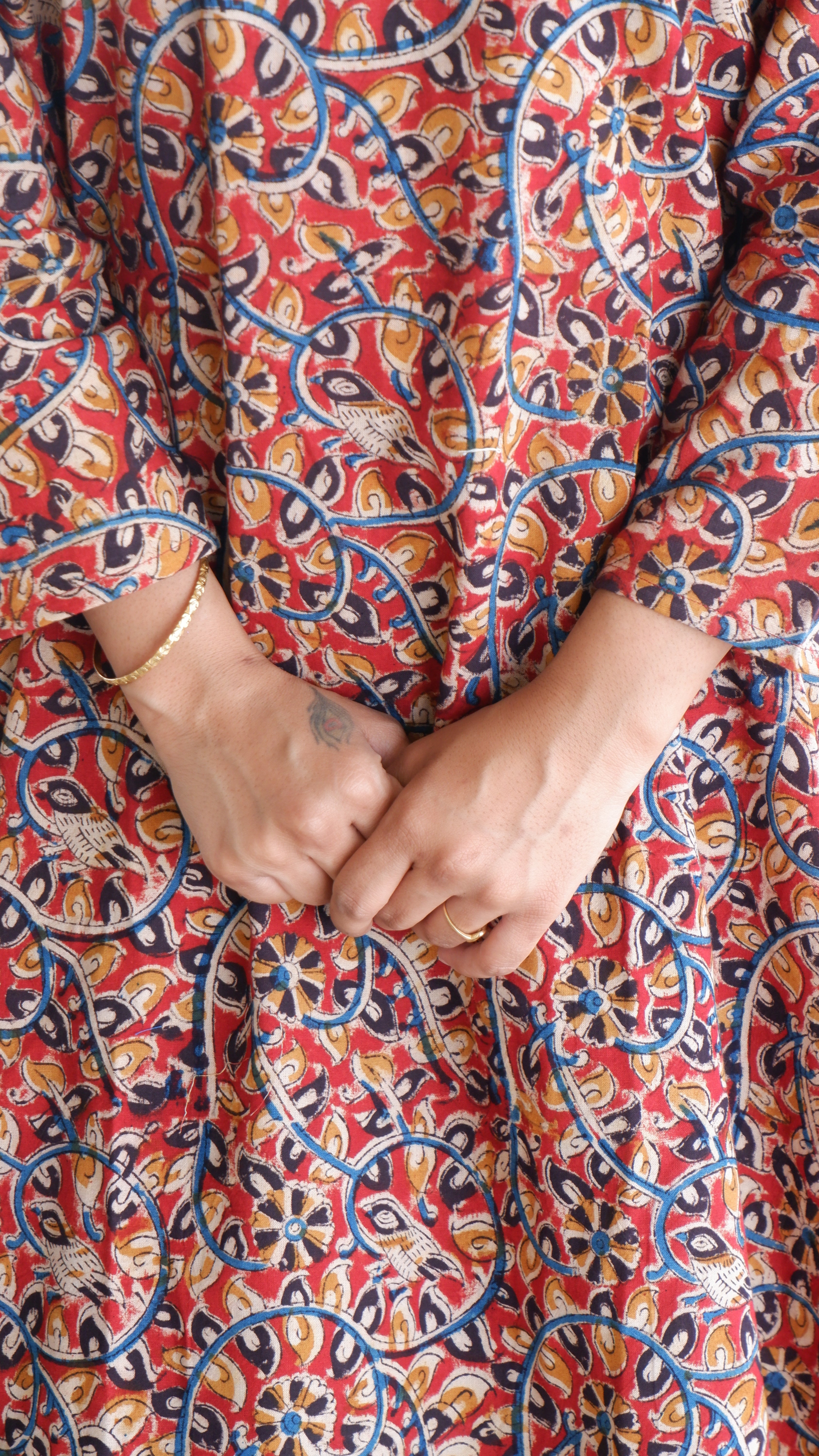 Red Floral Kalamkari A-line Long Kurta