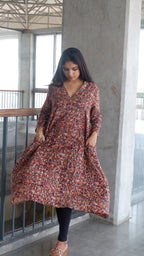 Red Floral Kalamkari A-line Long Kurta