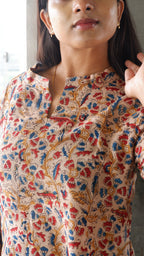 Cream Floral Kalamkari A-line Long Kurta
