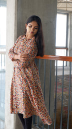 Cream Floral Kalamkari A-line Long Kurta